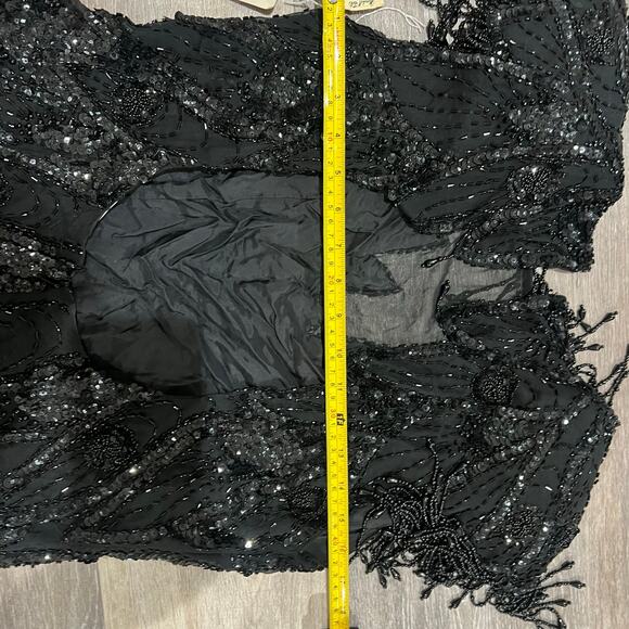 A.J. Bari 90's Black Beaded Vintage Open Back Flapper Dress size 14 - Picture 4 of 16